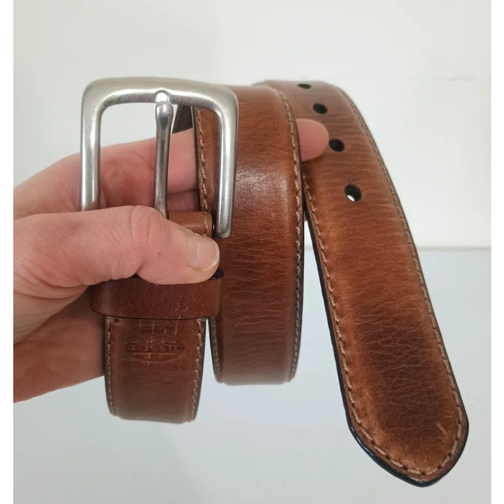 Fossil MB125520036 Brown Leather Belt 90/36 Silver Buckle